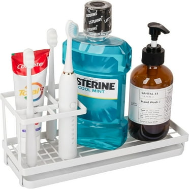 mDesign Toothbrush and Toothpaste Holder with Bathroom Cup, Clear/Soft ...