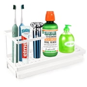 INCTUO Toothbrush Holders for Bathrooms, 4 Slots Rustproof Metal Tooth Brushing Organizer with Drainage, Electric Tooth Brush Toothpaste Holder for Bathroom Countertop, White