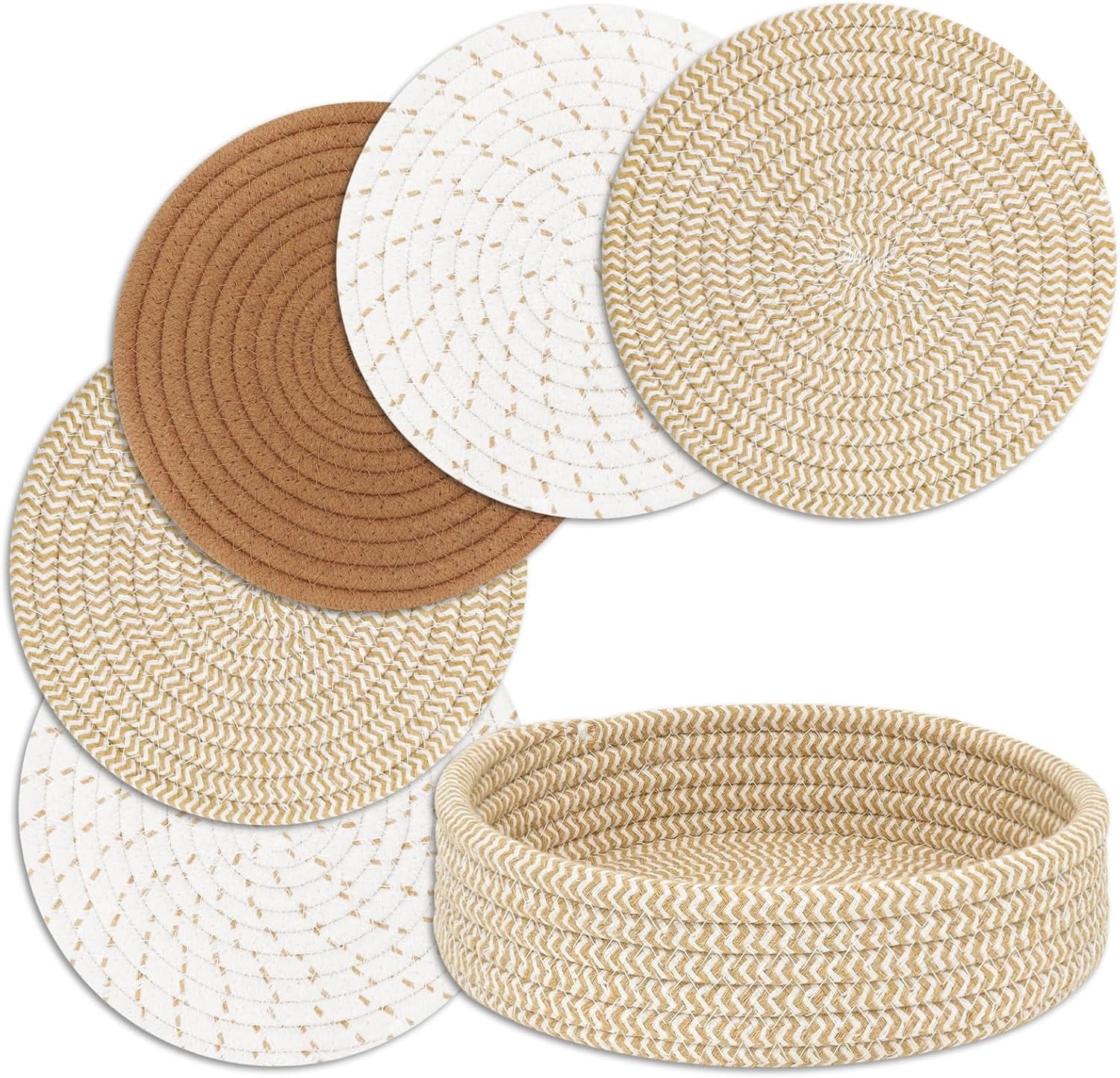 INCTUO Trivets for Hot Dishes, Pots and Pans, Hot Pads with Storage Basket, Pot Holders for Kitchen, Heat Resistant Mat Protect Counter Home Essentials, Farmhouse Decor (Mix Brown 5 PCS) - Walmart.com
