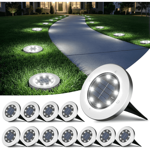 Ralave 4.6 inch Solar Lights Outdoor Waterproof, 12 Pack Landscape Lighting for Garden Pathway Patio Lawn Yard Deck Driveway Walkway, Cold White