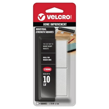 VELCRO Brand Industrial Strength Squares | Indoor & Outdoor Use | Superior Holding Power on Smooth Surfaces | 1 7/8in Squares | White | 4 Count