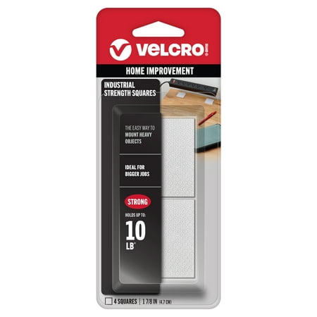 VELCRO Brand Industrial Strength Hook & Loop Squares | Indoor & Outdoor Use | Superior Holding Power on Smooth Surfaces | 1 7/8in size Squares | White | 4 Count