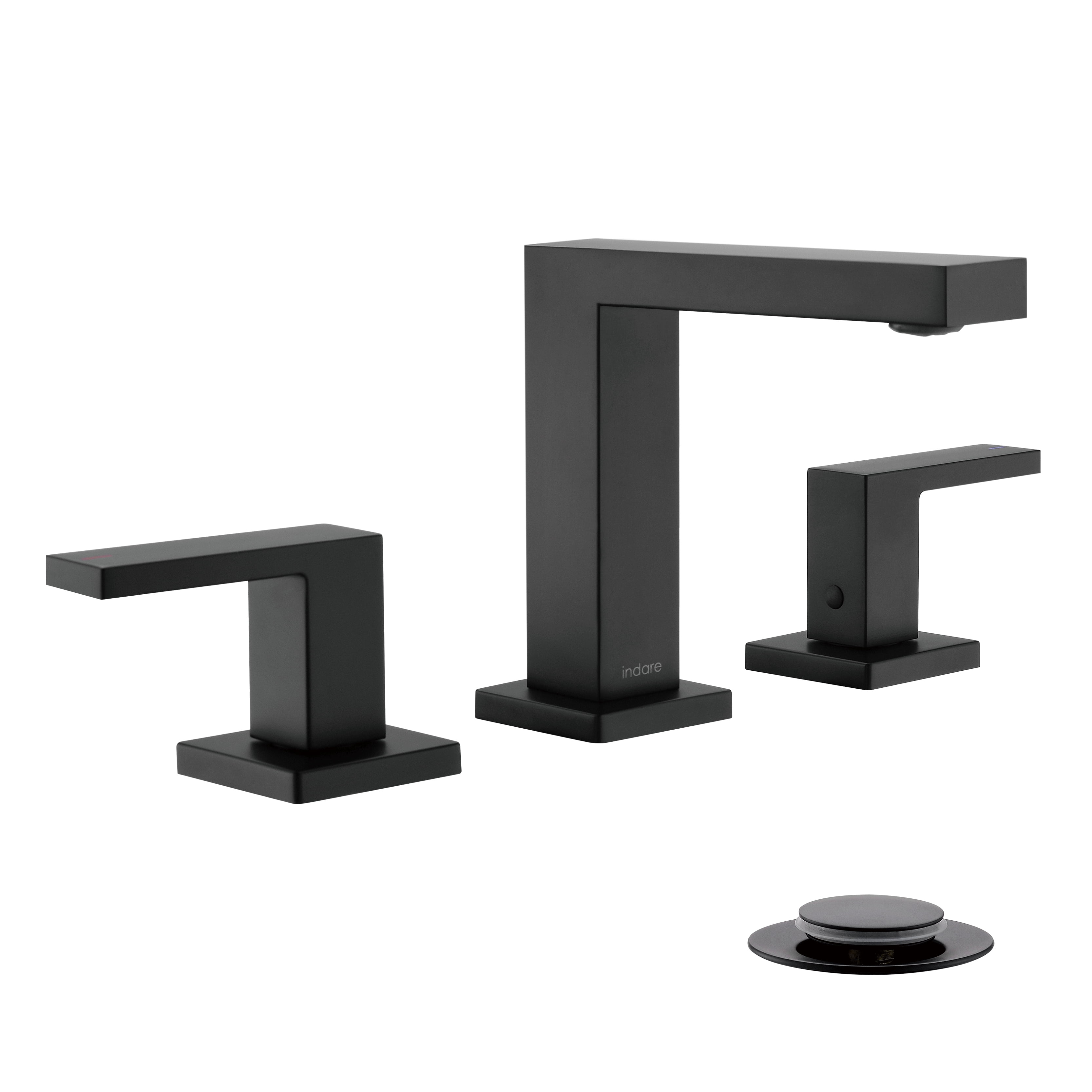 INDARE Bathroom Faucets，Black Bathroom Faucet，4 Inch 8 Inch Widespread Bathroom Faucets for Sink 3 Hole Brass Matte Black with Bathroom Sink Drain
