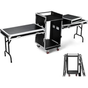 INDEEDING 16u Rack Case, Portable DJ Table with Work Table, Flight Case Road Case for DJ Studio Stage Performance & Audio Equipment