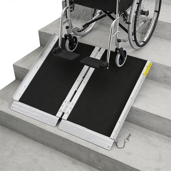 INDEEDING 2FT Single-Fold Portable Wheelchair Ramp Lightweight Aluminum Ramp | 600LBS Weight Capacity | Ideal for Stairs & Steps