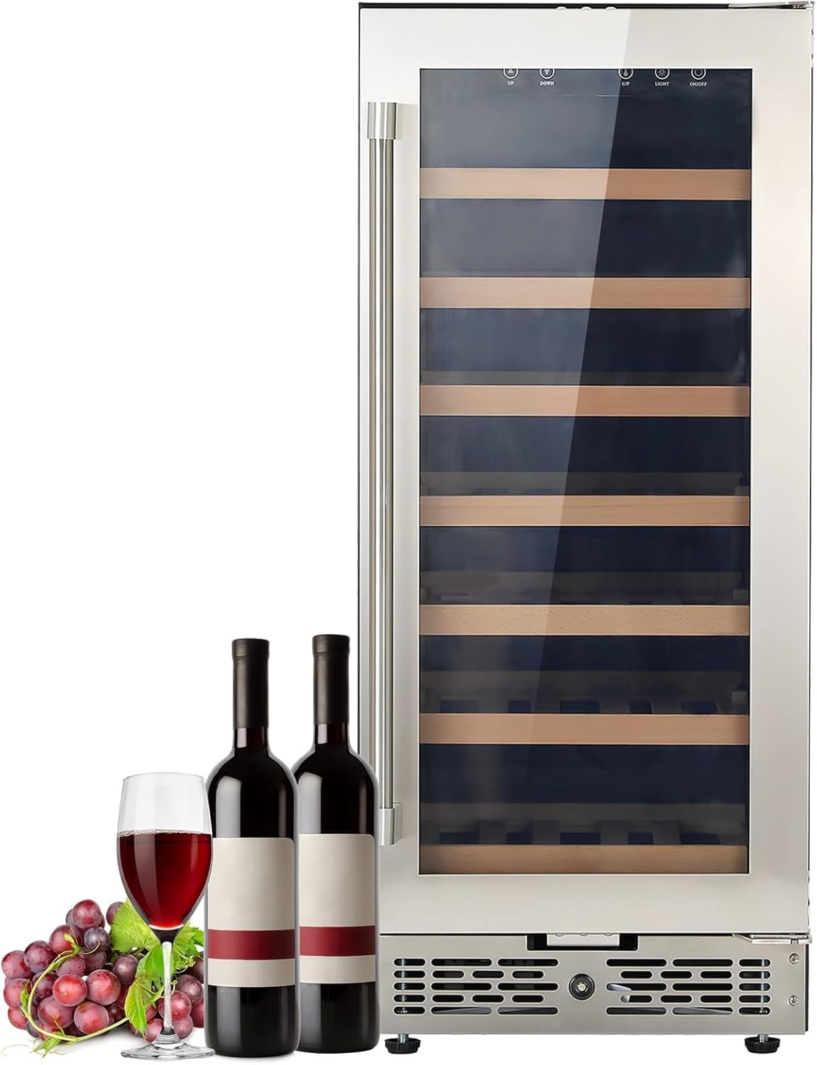 INDEEDING 33 Bottles Wine Cooler Refrigerator, 15 Inch Under Counter & Freestanding Wine Fridge, 41-64.4°F Fast Cooling Low Noise for Home/Bar/Kitchen