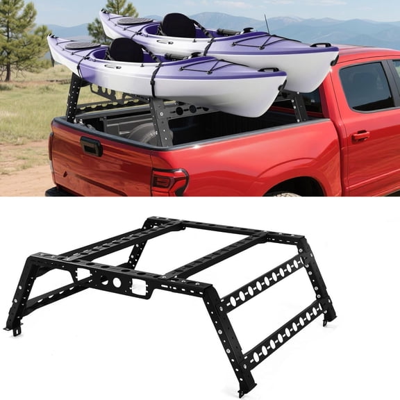 INDEEDING Heavy Duty Truck Bed Rack, Adjustable Truck Ladder Rack with LED Lights, Universal Kayak Rack for Truck Bed Accessories