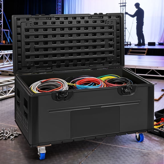 INDEEDING Mobile 1102 Lbs Capacity Cable Transport Case with Casters 44.4 X 25.5 X 22.4" Rolling for Dj Equipment and Wire Storage