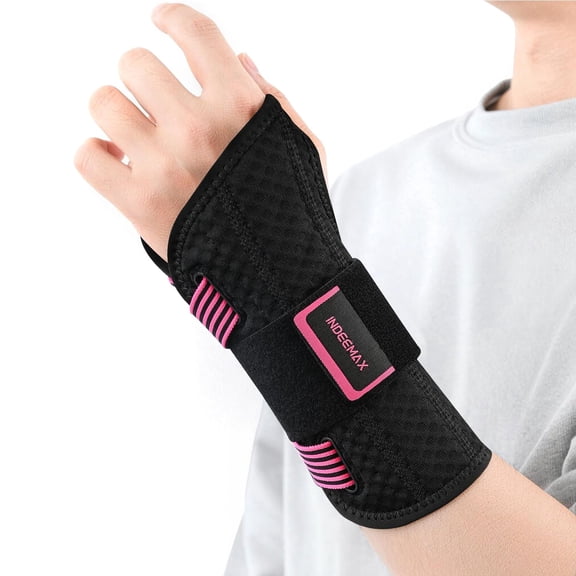 INDEEMAX Copper Carpal Tunnel Wrist Brace,Breathable Wrist Support for Women and Men,Adjustable Wrist Support Splint for Tendonitis,Sprain,Arthritis,Pain Relief (Rose Pink/Black,L/XL)