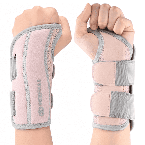 INDEEMAX Copper Carpal Tunnel Wrist Brace, Adjustable Support Splint for Night Sleep & Work, Left Hand, Pink, S/M