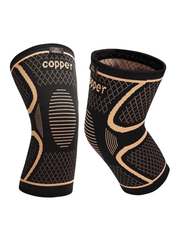 Copper Knee Brace for Women Men 2 Pack, Knee Compression Sleeve for Knee Pain, Arthritis, Running,Sports and Recovery Support, M