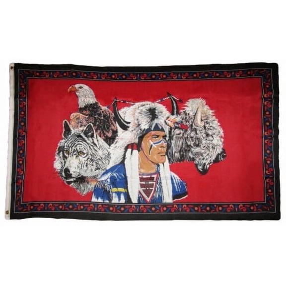 INDIAN WITH WOLF FLAG 3' x 5' - INDIA FLAGS 90 x 150 cm - BANNER 3x5 ft High qua