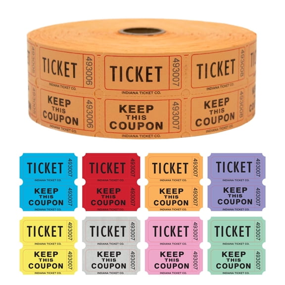 INDIANA TICKET CO. Raffle Ticket Rolls Double Roll 50/50 Orange 2,000 Tickets