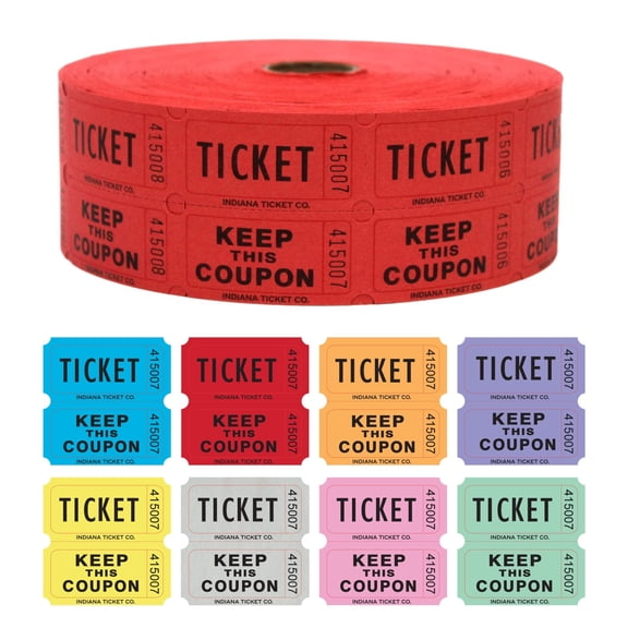 INDIANA TICKET CO. Raffle Ticket Rolls Double Roll, 2,000 Tickets, Red