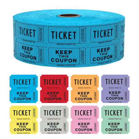 INDIANA TICKET CO. 2000 Count Raffle Roll Tickets (Blue) - Tickets for Fundraisers, Carnivals, Door Prizes, 50/50 Drawings, Food & Drink, Events, Classroom Rewards - 1 of 8 Colors - Made in USA
