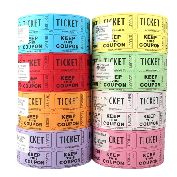 Indiana Ticket Co. Double Roll Raffle Tickets, 1,000 Tickets Per Roll, Multicolor, 8-Pack