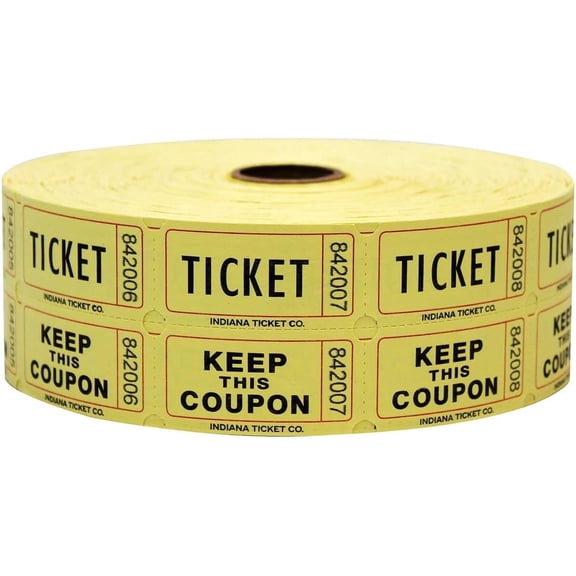 INDIANA TICKET CO. Double Roll Raffle Tickets, Yellow, 2,000 Tickets per Roll, 2x2 Inch