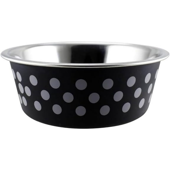 INDIPETS Buster Bowl Polka Dots Collection: Non-Skid Pet Water and Food Bowl | 14 oz, Small, Black (PN: 800463)