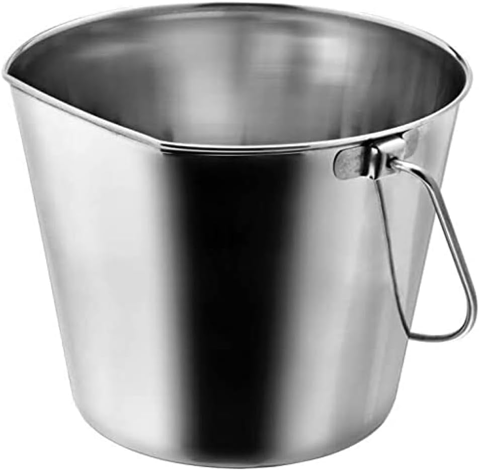 INDIPETS Heavy Duty Flat Sided Pail with No Hooks: Pet Water and Food Bowl | 4 Quart, Stainless Steel (PN: AW800108A)
