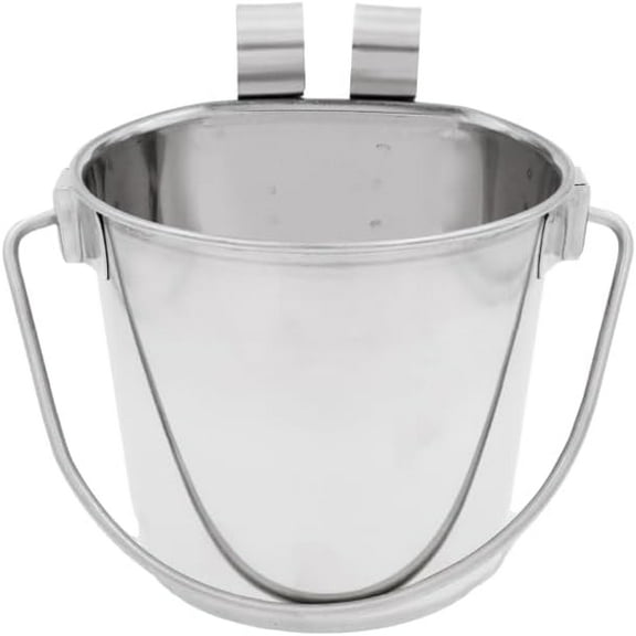 INDIPETS Heavy Duty Flat Sided Pail with Two Hooks: Pet Water and Food Bowl | 9 Quart, Stainless Steel (PN: AW800110)