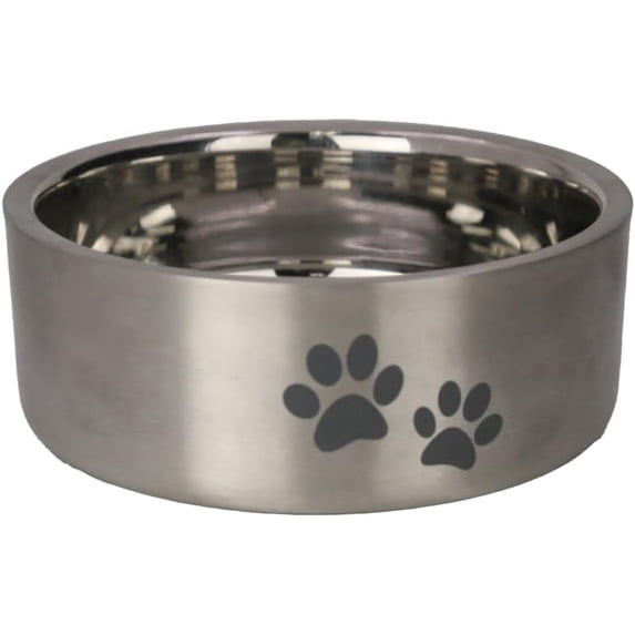 INDIPETS Max Double Wall Pet Bowls with Silver Paws: Non-Skid Pet Water and Food Bowl | 16 oz, Silver (PN: 800570)