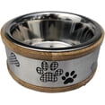 thumbnail image 1 of INDIPETS Wooden Ring with Metal Plate: Non-Skid Pet Water and Food Bowl | 1 Quart, Silver (PN: 90137), 1 of 1
