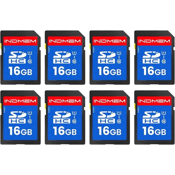 INDMEM SD Card 16GB, 8 Packs Class 10 16GB Flash Memory Card MLC Standard Secure Digital Cards Camera Card