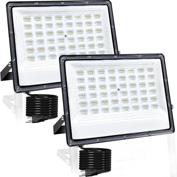 Indmird 2 pack 100W Outdoor LED Floodlight, IP66 Waterproof, 6500K 10000LM White Light, for Garage, Patio