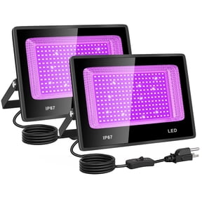 2 pack 100W LED UV Outdoor Floodlights, with Plug and Switch, IP67 Waterproof Security Lighting for Yard, Glow Party, Fluorescent Poster, Body Paint