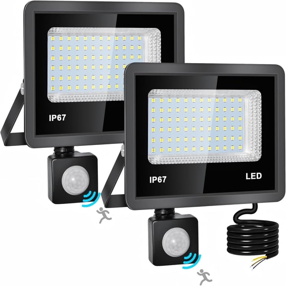 INDMIRD 2 Pack 30W LED Spotlight with Motion Sensor Outdoor, 3000 LM LED Floodlight, Outdoor Spotlight, 6500 K, Cool White LED Spotlight, Outdoor IP67 Waterproof Outdoor Lamp for Garden, Garage