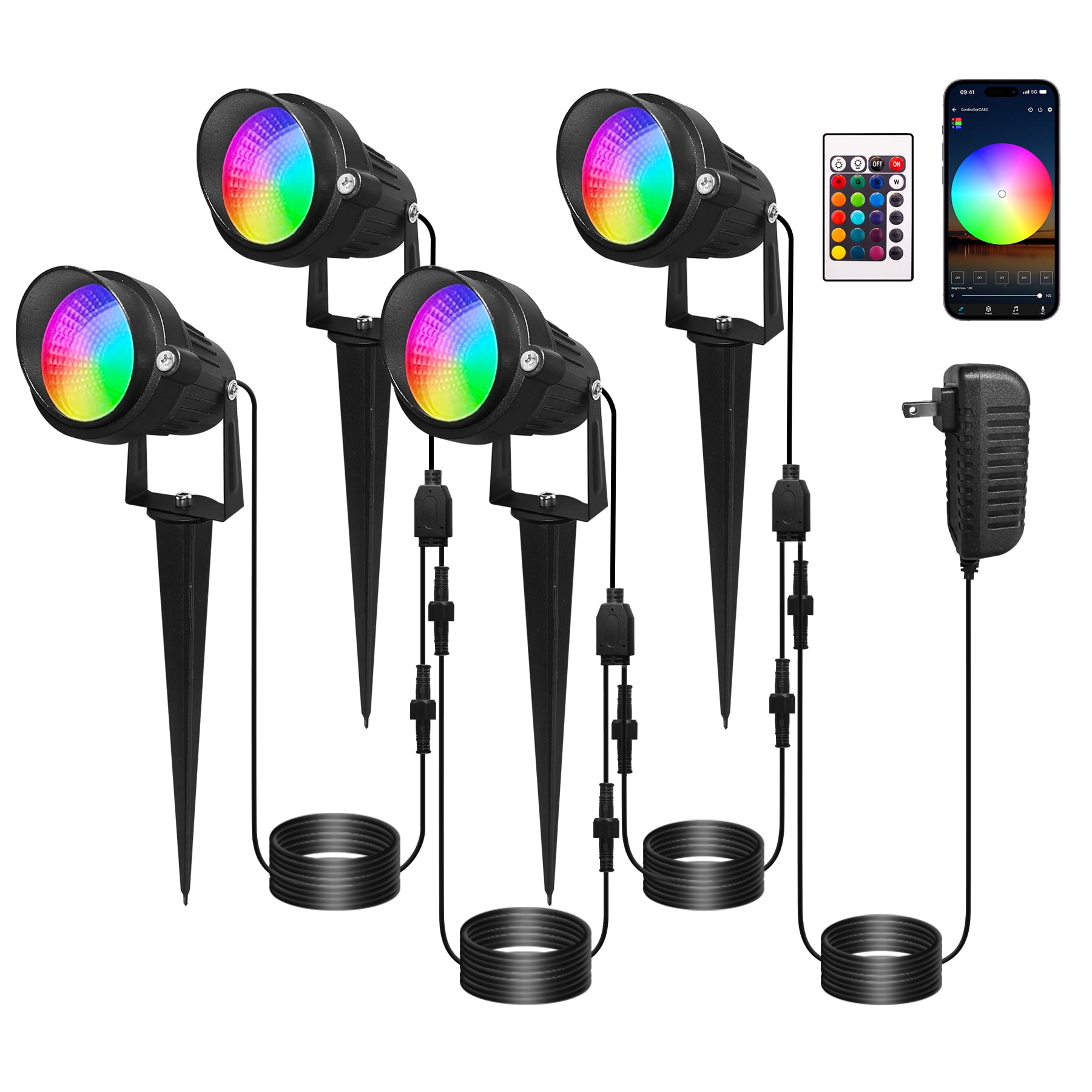 INDMIRD RGB LED Garden Lighting, 12 V 6 W Garden Light with Remote Control and Bluetooth App, IP66 Waterproof RGB Garden Spotlight with Ground Spike, Decorative Lighting for Outdoor Garden Lawn