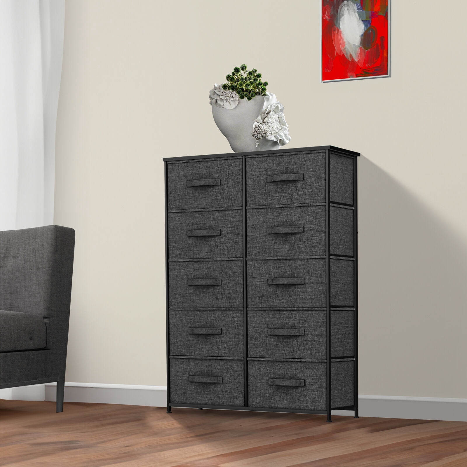 INDSUMOT 10 Drawers Dresser, Fabric Dresser for Living Room, Organizer
