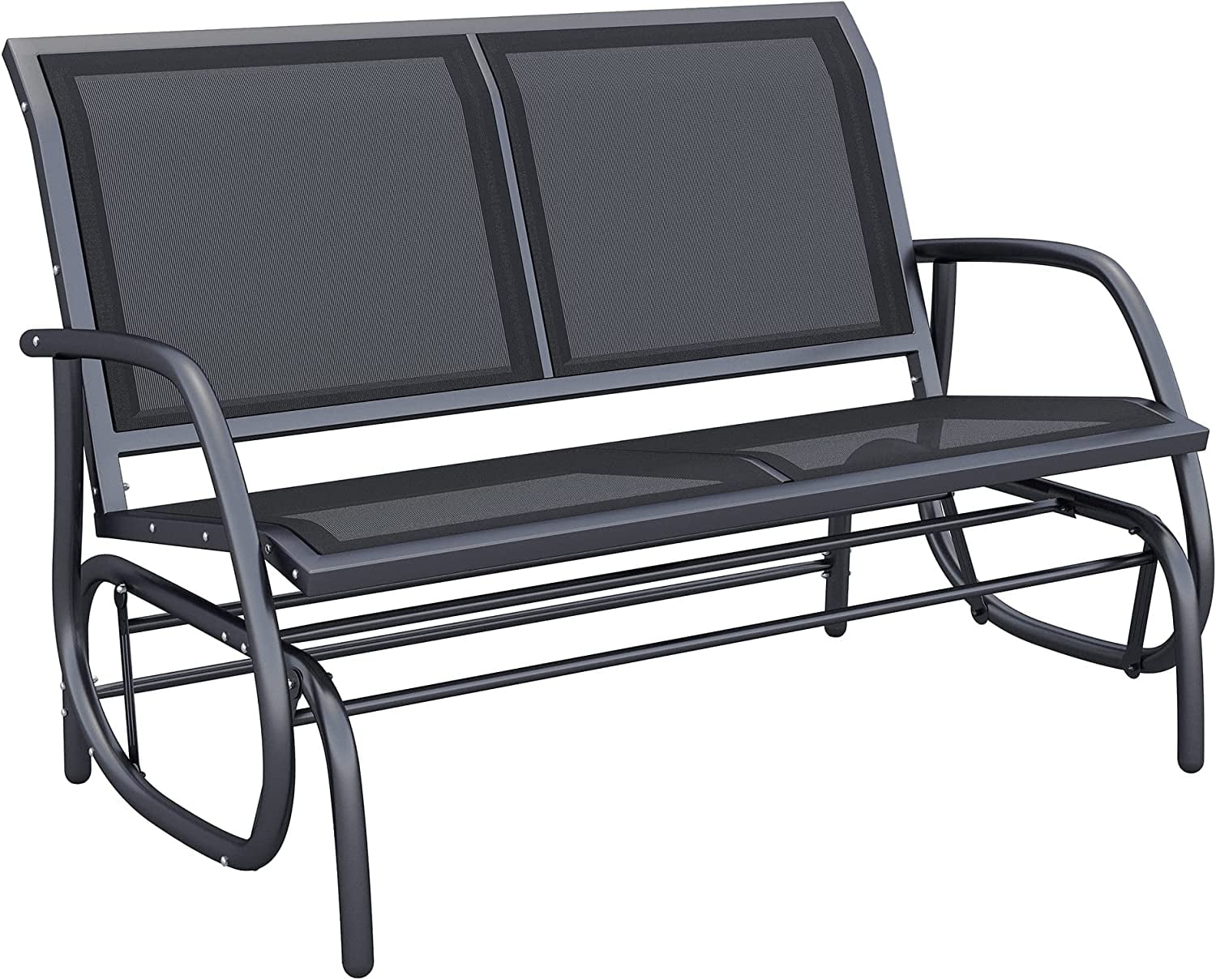 Black Steel Outdoor Glider Bench with Ergonomic Backrest
