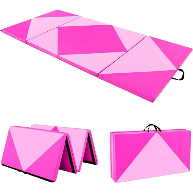 INDSUMOT 4'x8' Gymnastics Mat, 2" Thick Folding Tumbling Mat with Carrying Handles, Foldable Gym Mat with Hook and Loop Fastener, Cheer Mats for Kids Adults Home Exercise Aerobics Fitness