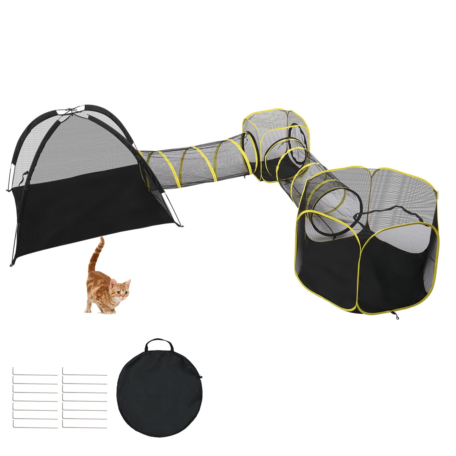 Foldable Cat Playpen With Tunnel - Outdoor & Indoor Enclosure Tent For Kittens, Puppies & Small Pets-1135947