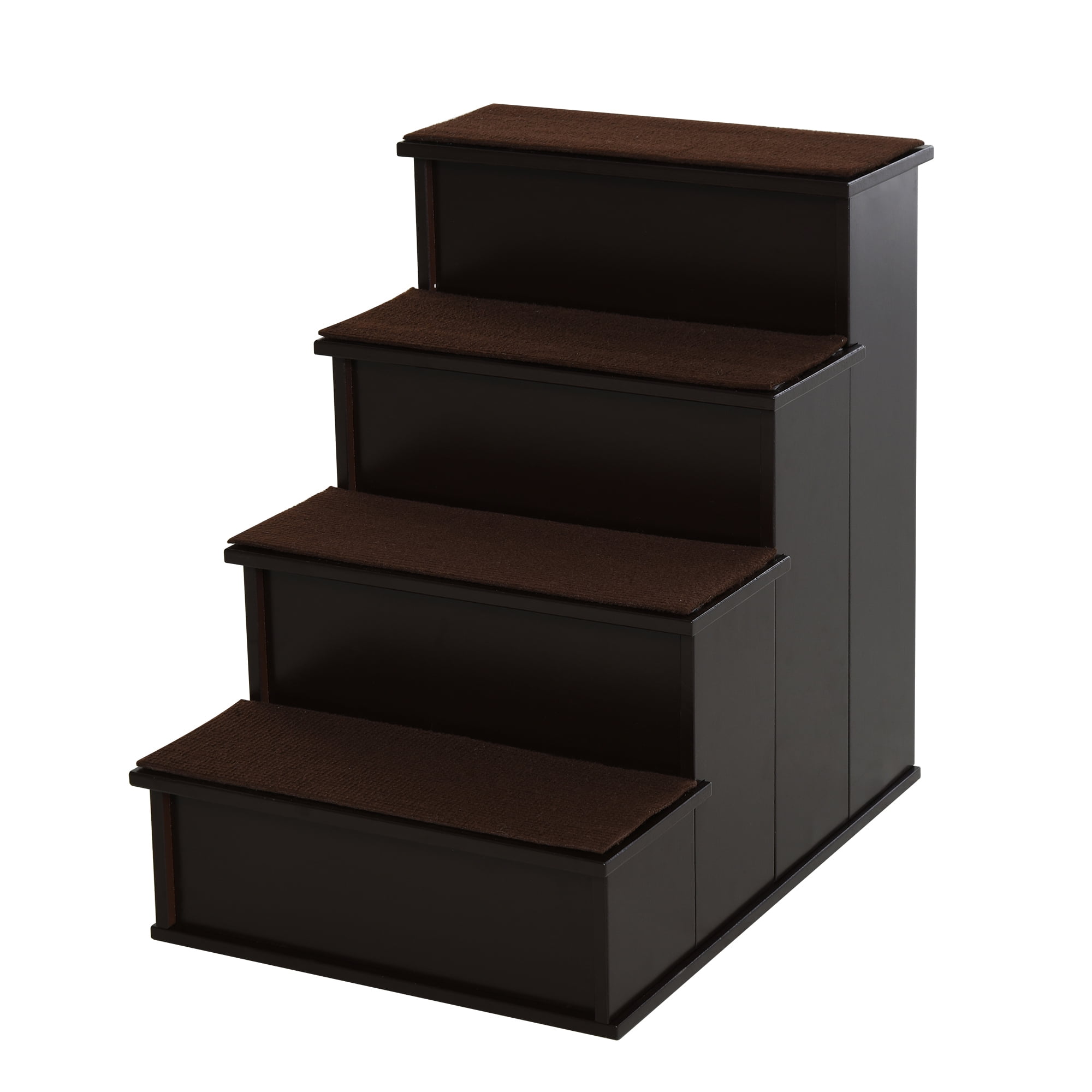 Dark Coffee MDF 4-Step Pet Stairs with Cushioned Cover