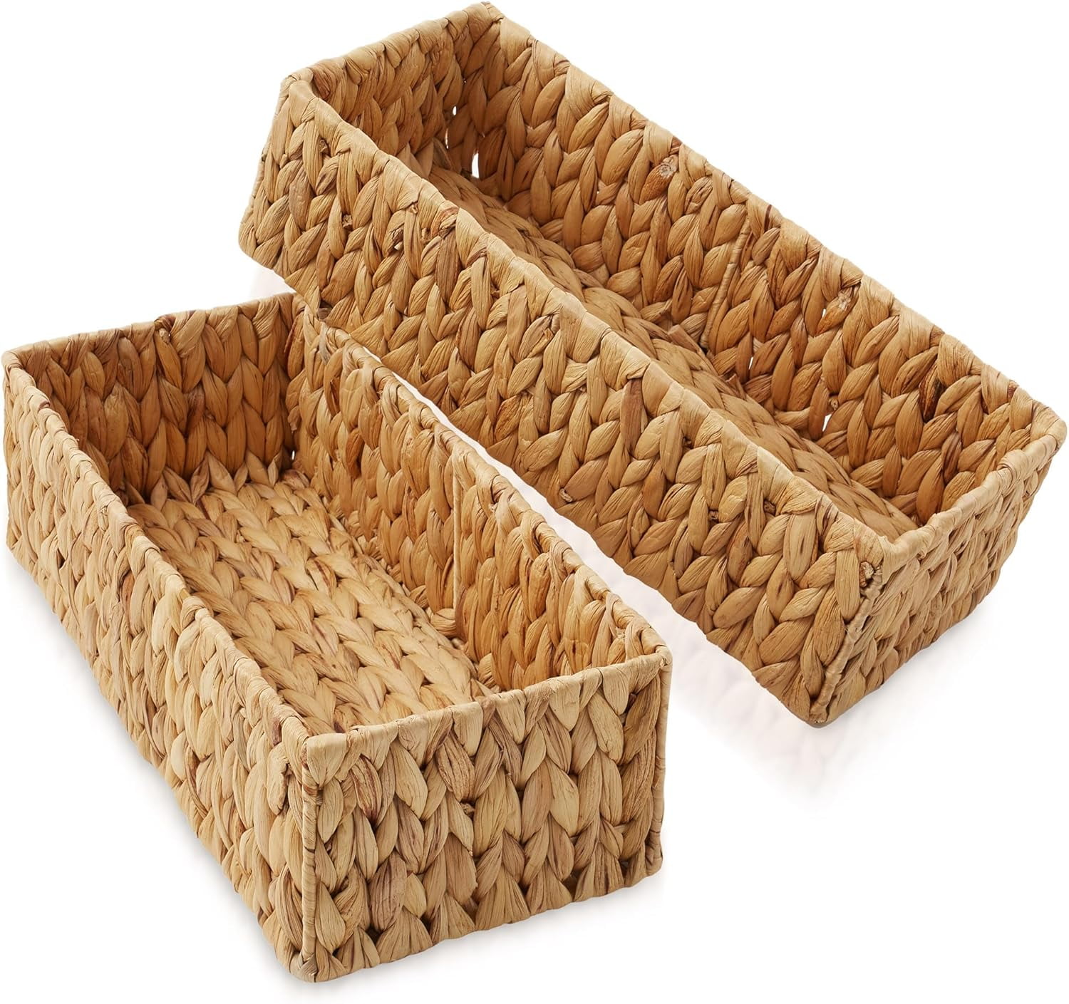 Natural Seagrass Rectangular Storage Baskets with Wooden Handles