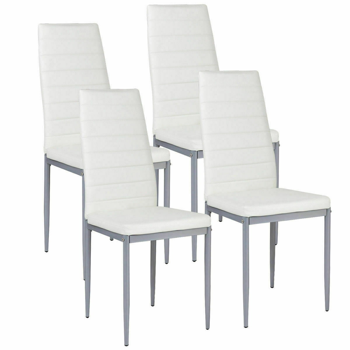 INDSUMOT Set of 4 PU Leather Dining Side Chairs with Padded Seat Foot Cap Protection Stable Frame Heavy Duty High Back Design Dining Chairs for Kitchen Dining Room Home Furniture, White