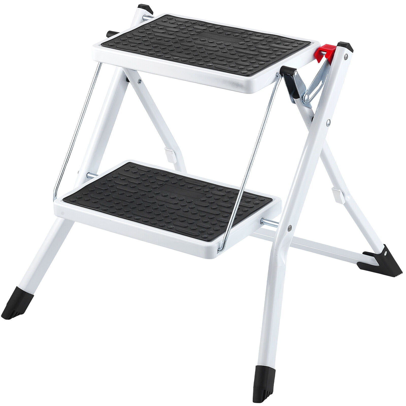 White Foldable 2-Step Steel Ladder with Anti-Slip Pedals