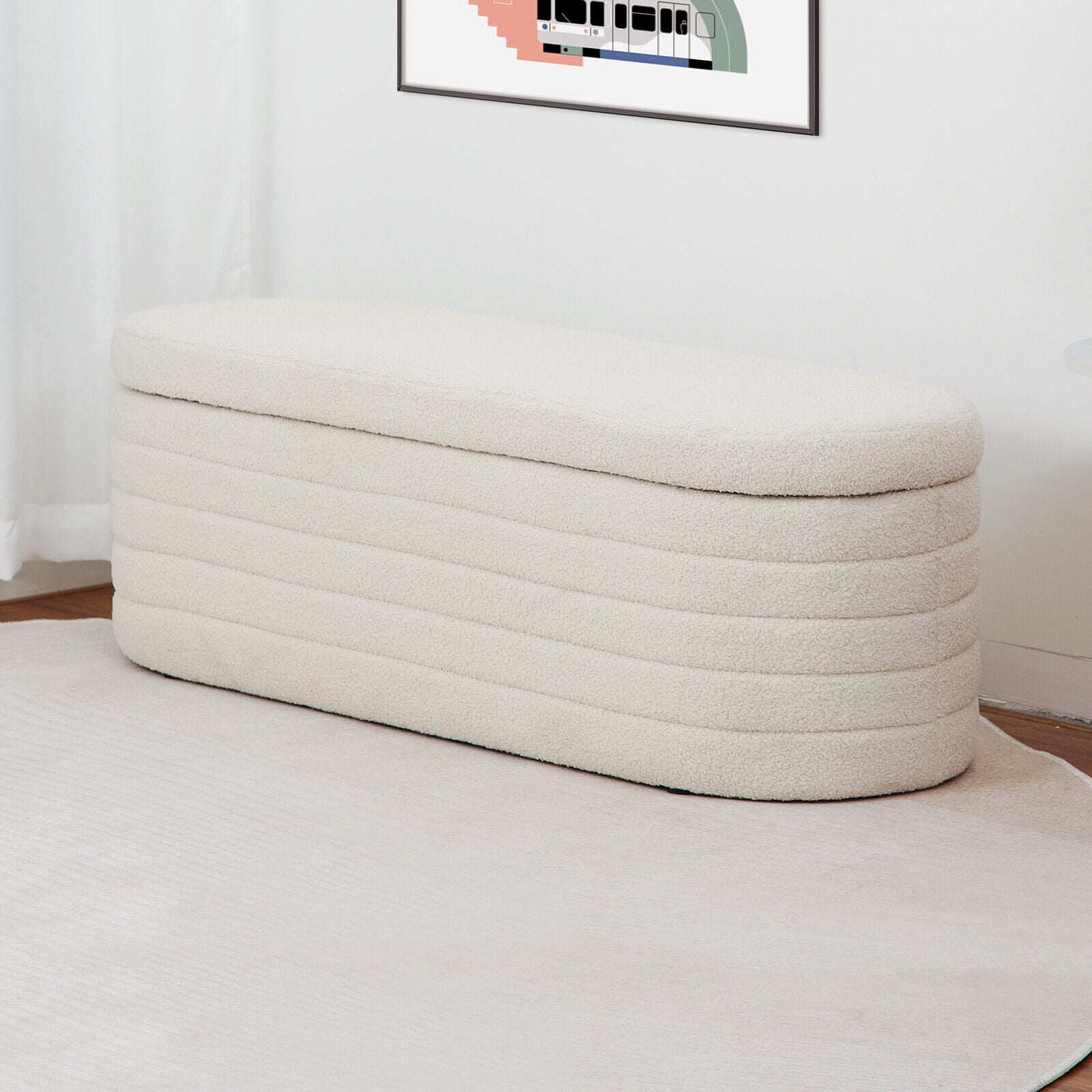 Image showcasing INDSUMOT Storage Teddy Ottoman Bench Upholstered Fabric Storage Bench ...