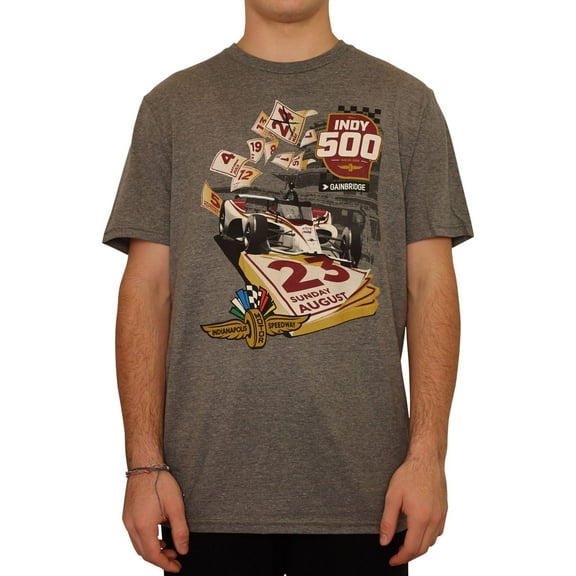 Indy 500 Mens August Calendar Graphic T-Shirt, Grey, Medium