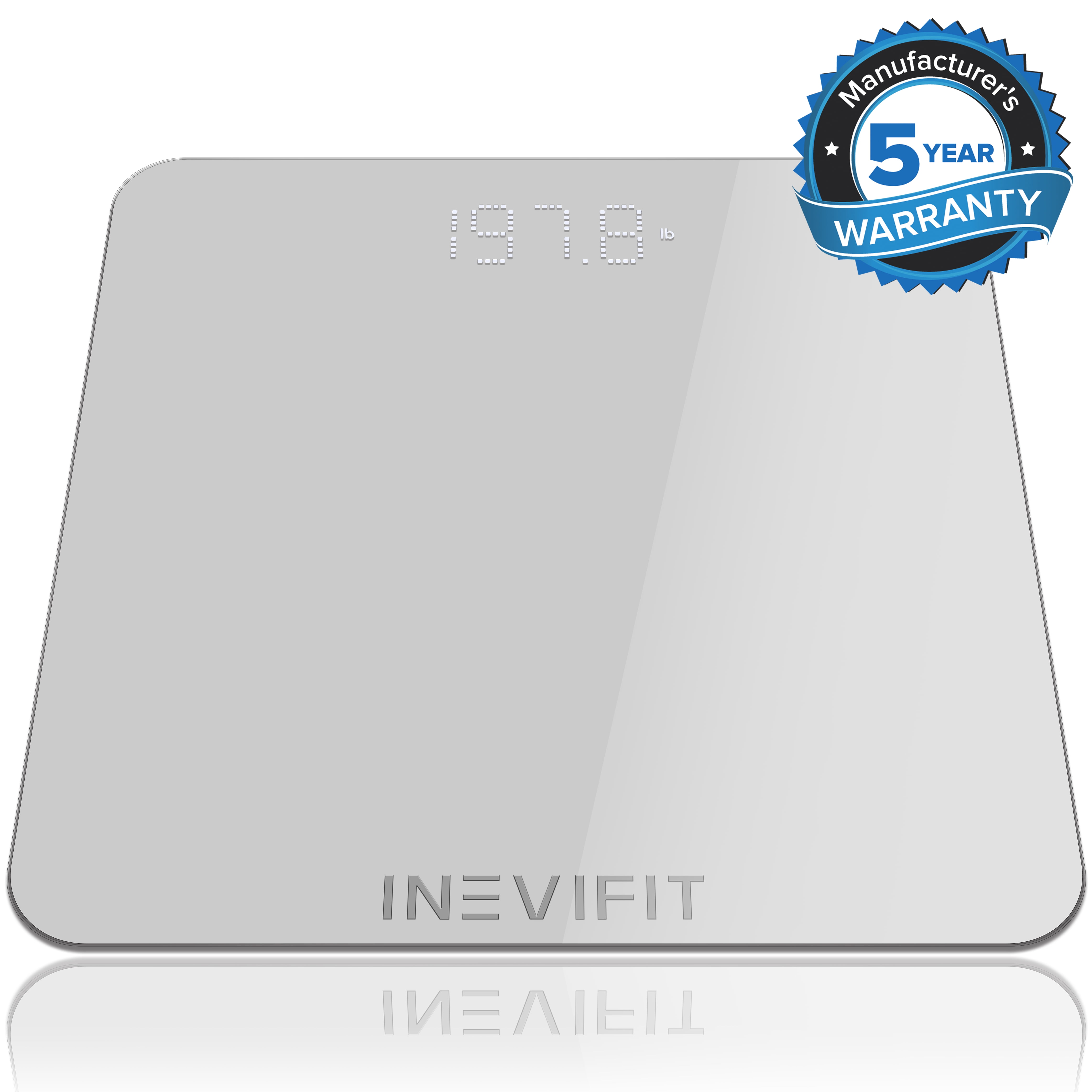 INEVIFIT Bathroom Scale, Highly Accurate Digital Bathroom Body Scale,  Measures Weight up to 400 lbs. Includes a 5-Year Warranty - Silver 