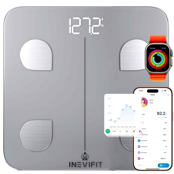 INEVIFIT Smart Body Composition Scale with Bluetooth and Free Tracking INEVIFIT APP - Silver