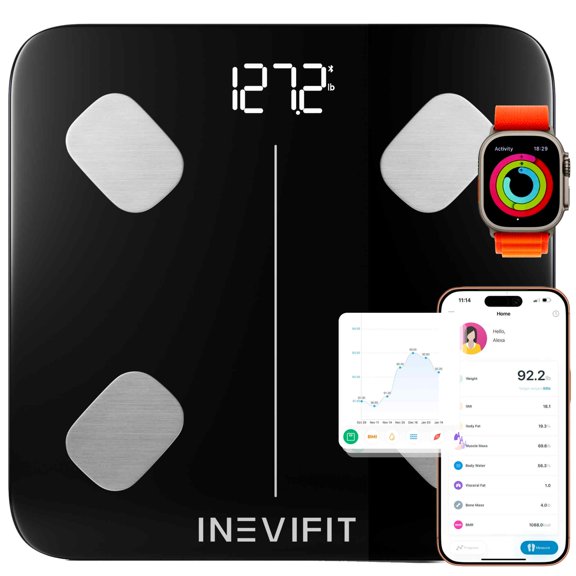 INEVIFIT Smart Body Fat Scale with Bluetooth and Free INEVIFIT APP - Black