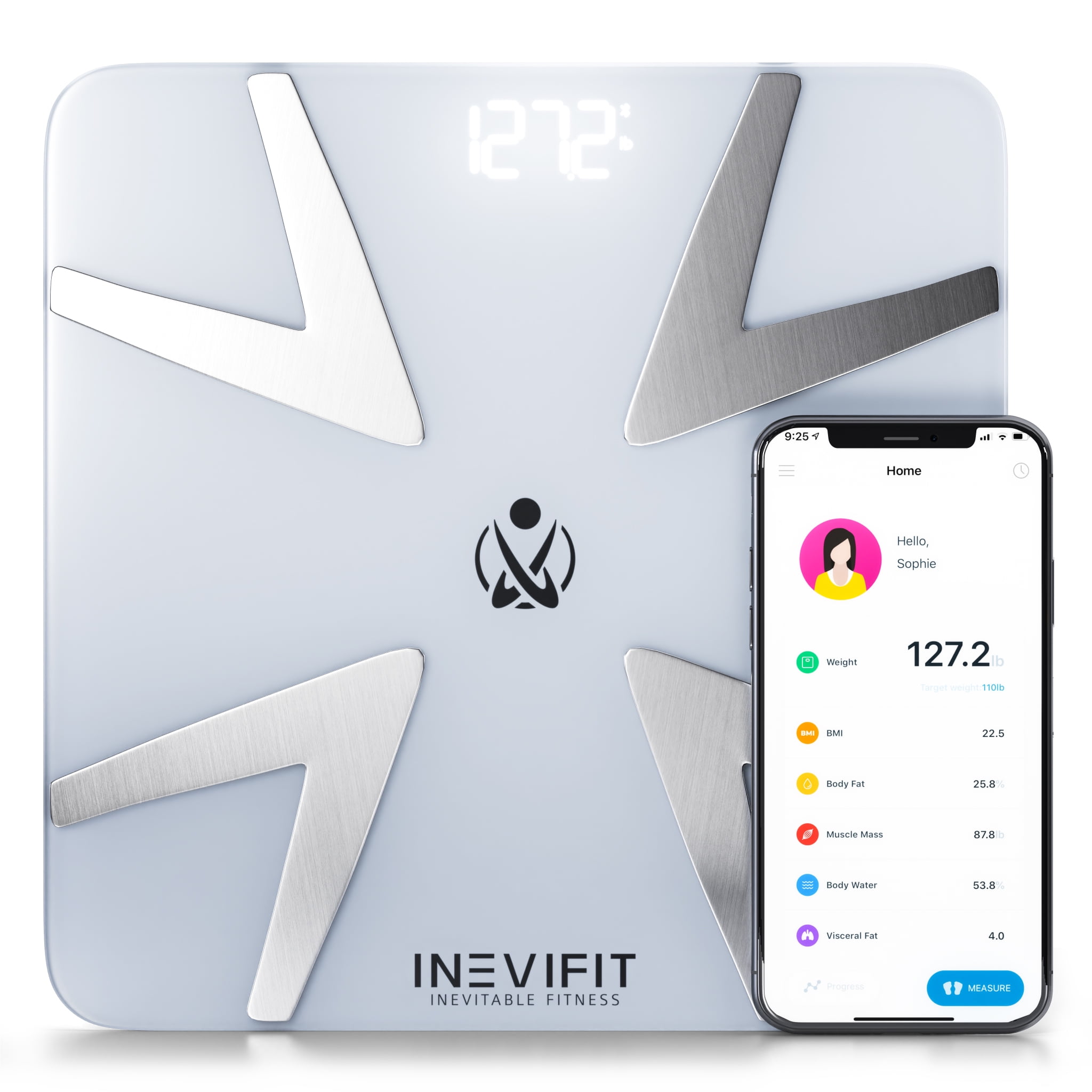 INEVIFIT Smart Body Fat Scale with Bluetooth and Free Tracking INEVIFIT APP  - White 