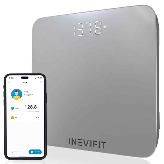 INEVIFIT Smart Premium Bathroom Scale with Bluetooth and Free Tracking INEVIFIT APP 11.8 x 11.8 inch - Silver