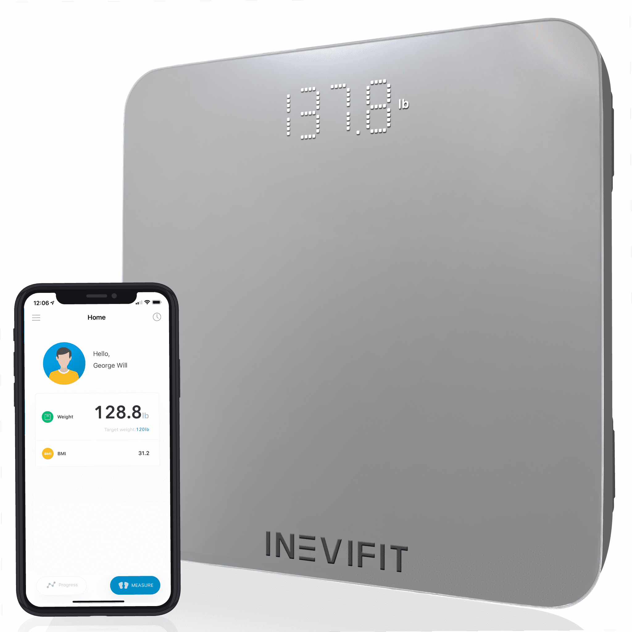 INEVIFIT Smart Premium Bathroom Scale with Bluetooth and Free Tracking INEVIFIT APP 11.8 x 11.8 inch - Silver