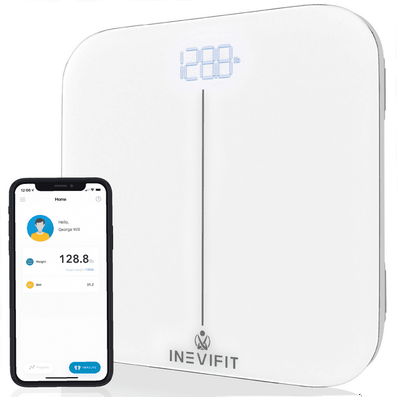 INEVIFIT Smart Premium Bathroom Scale with Bluetooth and Free Tracking INEVIFIT APP - White