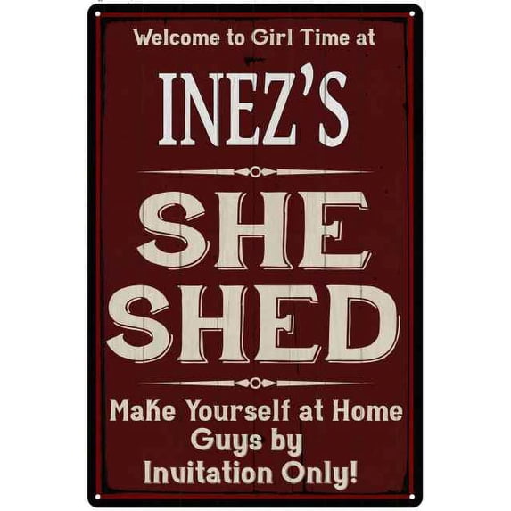INEZ'S She Shed Red Sign Lady Cave 8 x 12 High Gloss Metal 208120088331