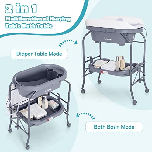 INFANS 2 in 1 Baby Changing Table with Bath Tub Unit, Folding Diaper ...